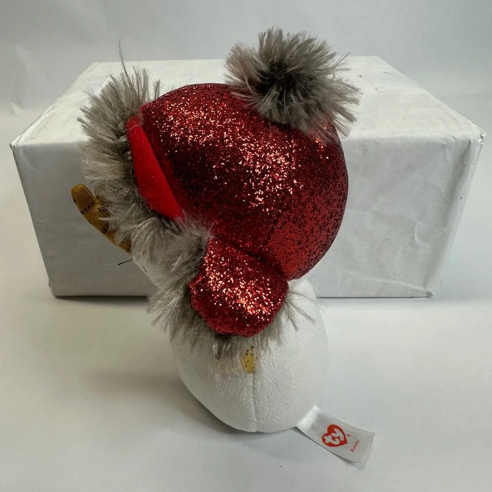Ty Beanie Boos‎ Buttons the Snowman Plush Red Sparkle Hat Blue Glitter Eyes 6in